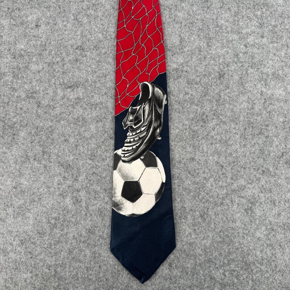 Evan-Picone Tie Mens OS Soccer Ball Cleat Red Navy Blue Novelty EUC